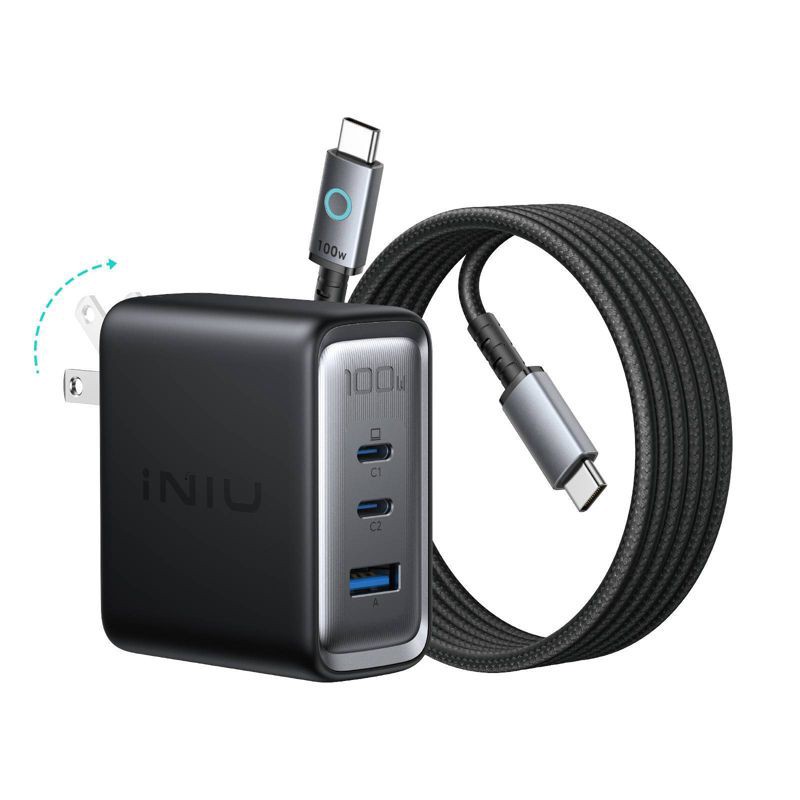 slide 1 of 12, INIU Leopard Charger Kit 100W Fast Charging 100W Cable - 6.6 ft - Black, 6.6 ft