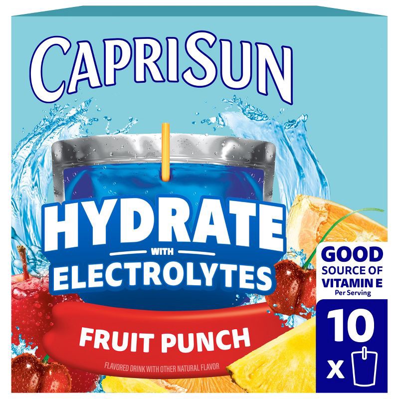 slide 1 of 9, Capri Sun Hydrate Fruit Punch Juice Boxes - 10pk/6 fl oz Pouches, 10 ct; 6 fl oz