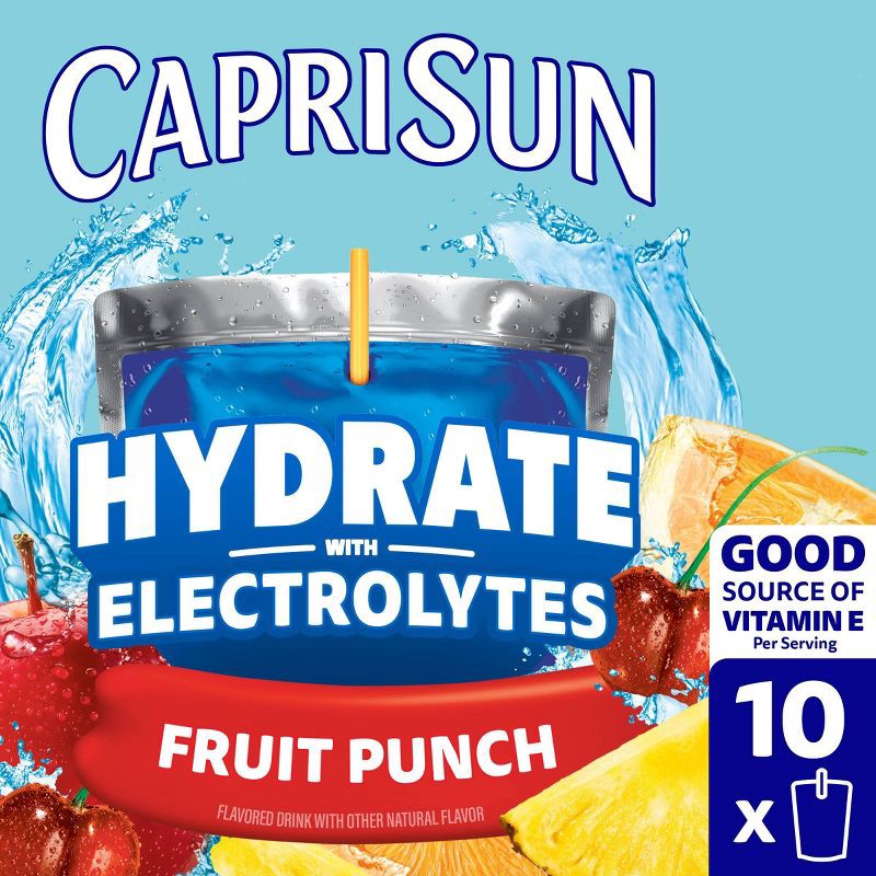 slide 1 of 9, Capri Sun Hydrate Fruit Punch Juice Boxes - 10pk/6 fl oz Pouches, 10 ct; 6 fl oz