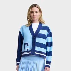 Champion Women's Collegiate Cardigan - Light Blue Striped XXL