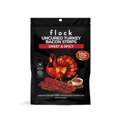 Flock Foods Uncured Turkey Bacon Spicy Sriracha Jerky - 5g Protein - 2oz