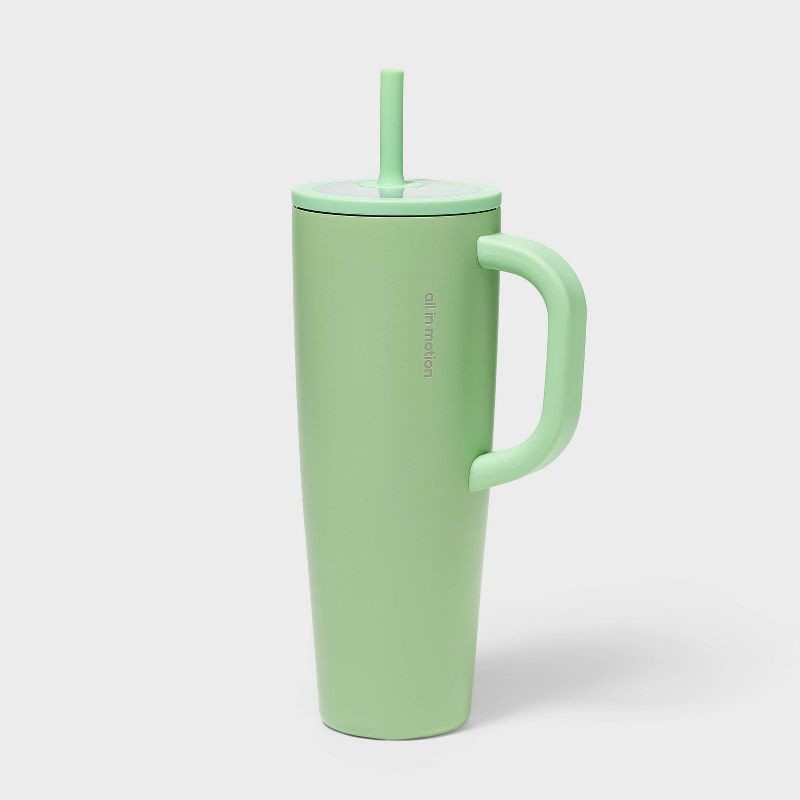 slide 1 of 2, 40 fl oz Stainless Steel Tumbler with Straw Green - All In Motion™, 40 fl oz