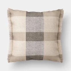 Square Woven Throw Pillow with Fringe Khaki/Black - Threshold™