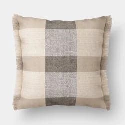 Square Woven Throw Pillow with Fringe Khaki/Black - Threshold™