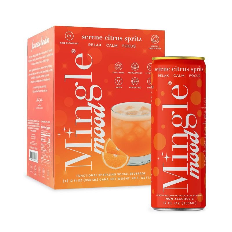 slide 1 of 7, Mingle Mocktails Mingle Mood Non-Alcoholic Serene Citrus Spritz - 4pk/12 fl oz Cans, 4 ct; 12 fl oz