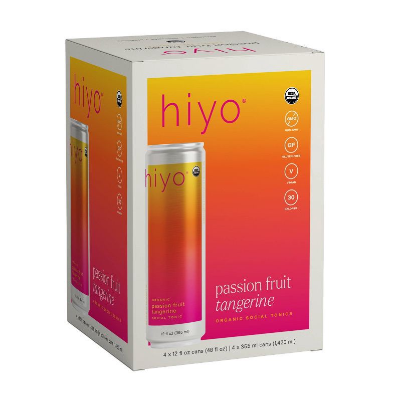 slide 1 of 8, Hiyo Non-Alcoholic Passionfruit Tangerine Social Tonic - 4pk/12 fl oz Cans, 4 ct; 12 fl oz