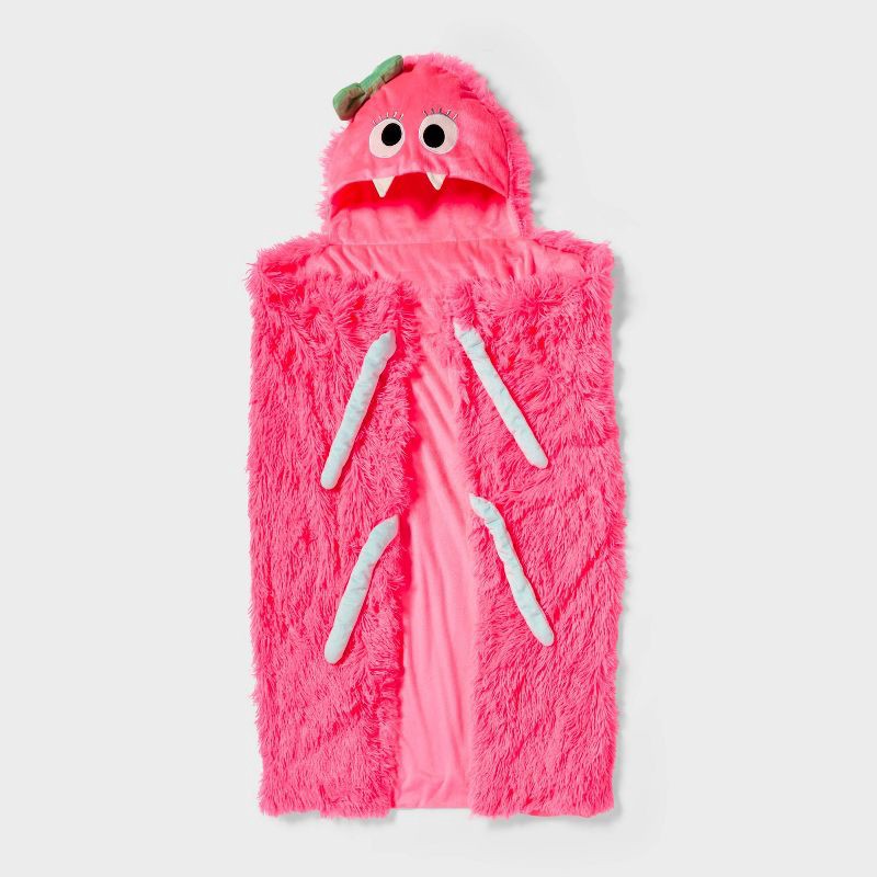 slide 1 of 3, Monster Halloween Kids' Hooded Throw Blanket Pink - Pillowfort™, 1 ct