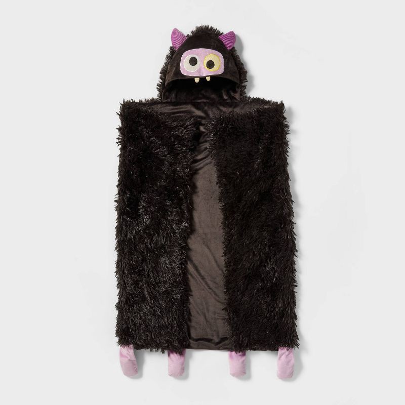 slide 1 of 2, Shadow Monster Halloween Kids' Hooded Throw Blanket Black - Pillowfort™, 1 ct