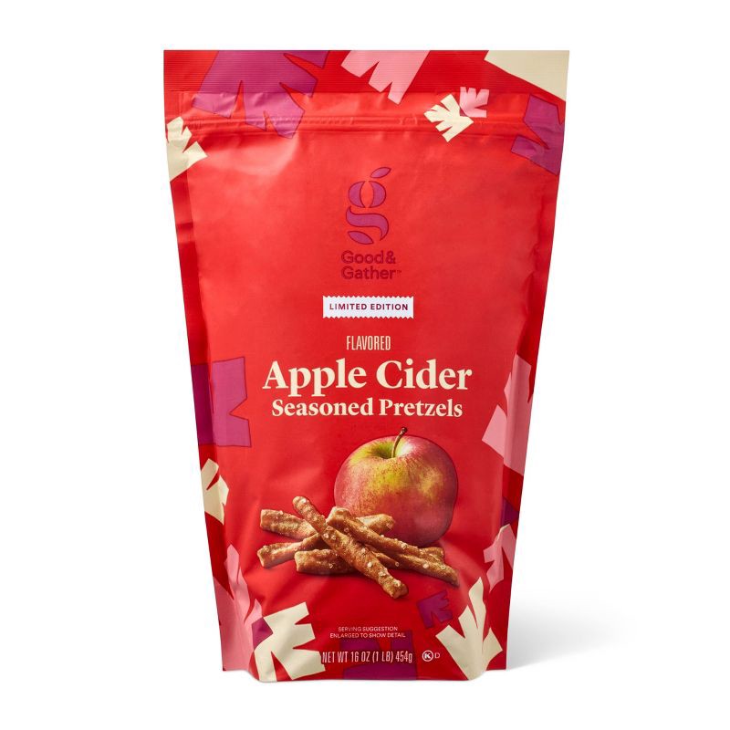 slide 1 of 5, Fall Harvest Apple Cider Seasoned Pretzels - 16oz - Good & Gather™, 16 oz