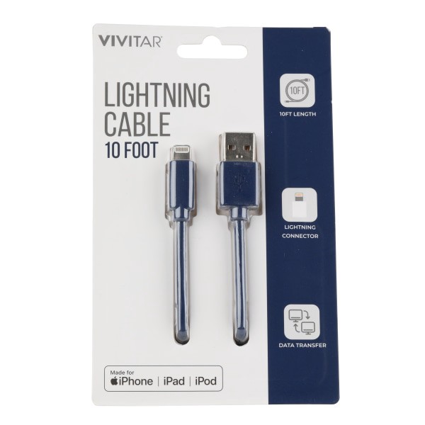 slide 1 of 2, Vivitar Lightning To Usb-A Cable, 10', Navy, Nil1010-Nav-Stk-24, 1 ct