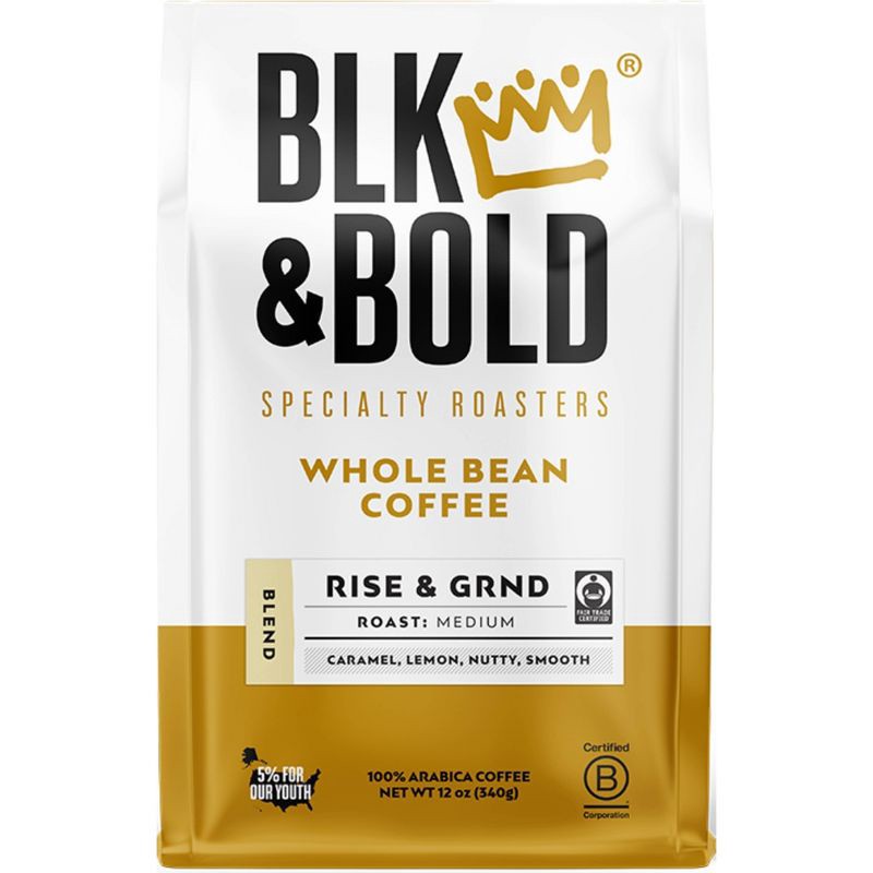 slide 1 of 6, BLK & Bold Specialty Beverages RISE & GRND Medium Roast Whole Bean Coffee - 12oz, 12 oz