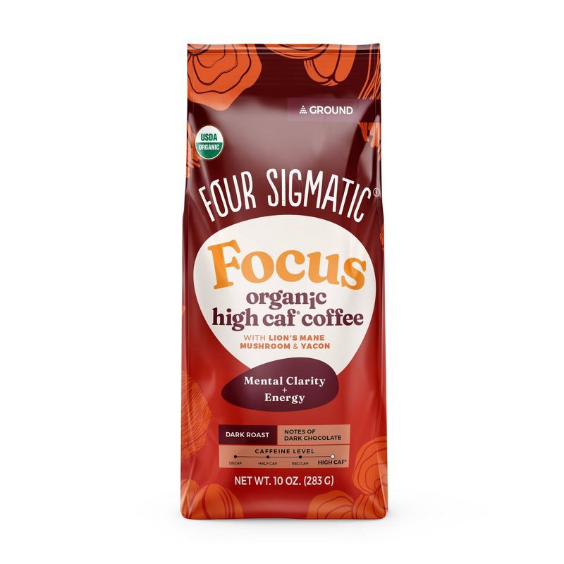 slide 1 of 12, Four Sigmatic Organic High Caffeine Dark Roast Ground Coffee with Lion's Mane Mushroom and Yacon - 10oz, 10 oz