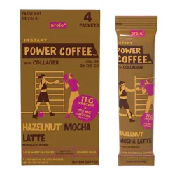 Projo Power Coffee with Collagen Hazelnut Mocha Medium Dark Roast Instant Coffee - 3.1oz/4ct