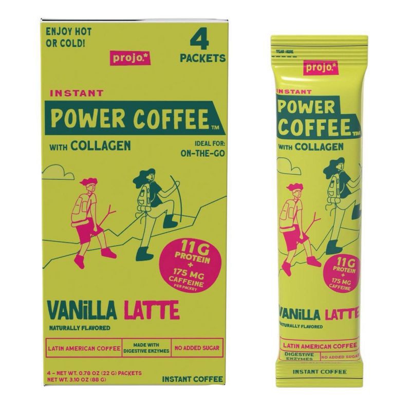 slide 1 of 5, Projo Power Coffee with Collagen Vanilla Latte Medium Dark Roast Instant Coffee - 3.1oz/4ct, 3.1 oz, 4 ct