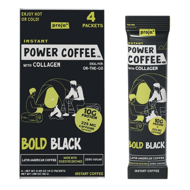 slide 1 of 5, Projo Power Coffee with Collagen Bold Black Medium Roast Medium Dark Roast Instant Coffee - 1.98oz/4ct, 1.98 oz, 4 ct