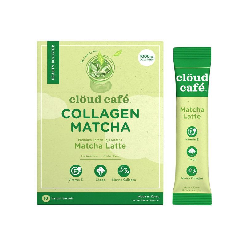 slide 1 of 5, Clöud Café Cloud Cafe Matcha Latte with Marine Collagen Instant Green Tea - 8oz, 8 oz