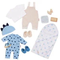 LullaBaby Baby Doll Clothing Set Jumper Pajama and Blue Star Bath Towel