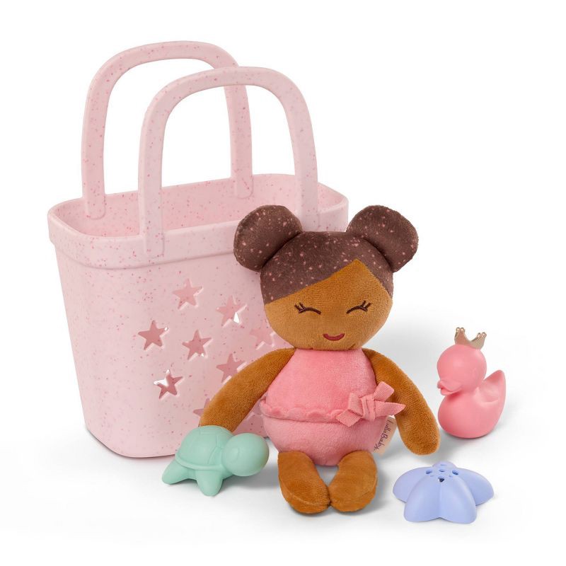 slide 1 of 7, LullaBaby Plush Baby Bath Doll with Bath Toys in Pink Basket, 1 ct