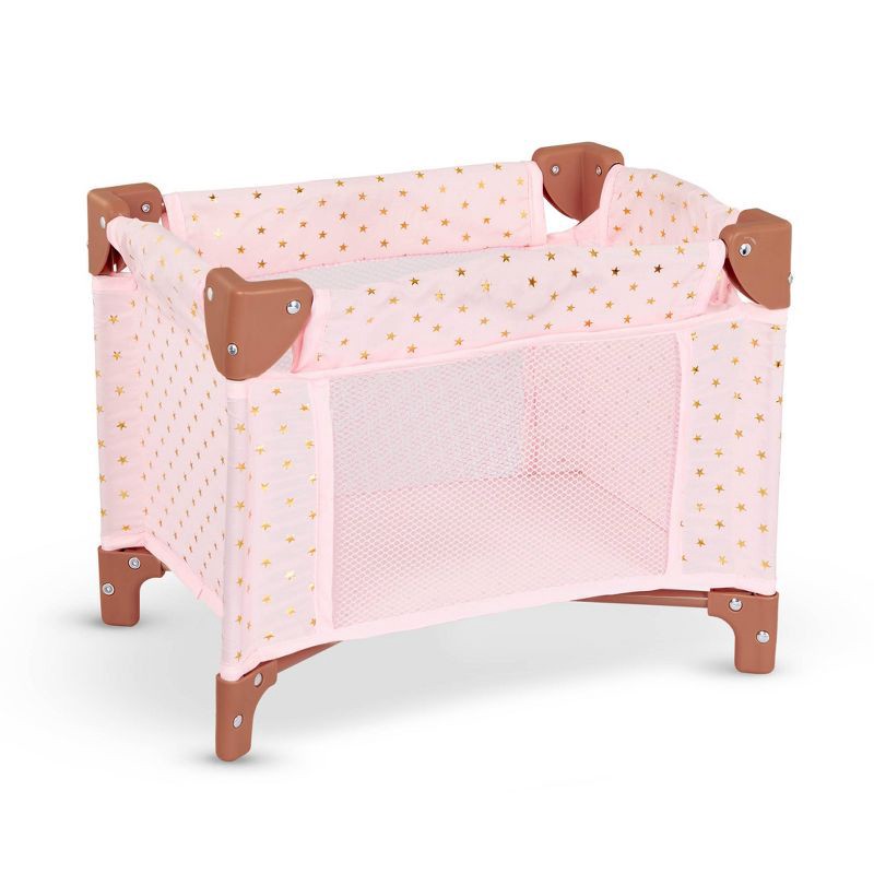 slide 1 of 9, LullaBaby Folding Playpen Pink with Golden Stars, 1 ct