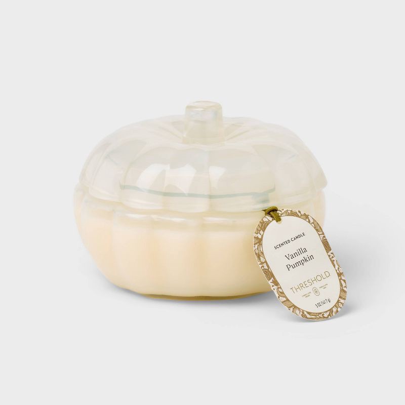 slide 1 of 3, 2 Wick Glass Small Glass Fall Pumpkin Candle Vanilla Pumpkin Jar - Threshold™, 1 ct
