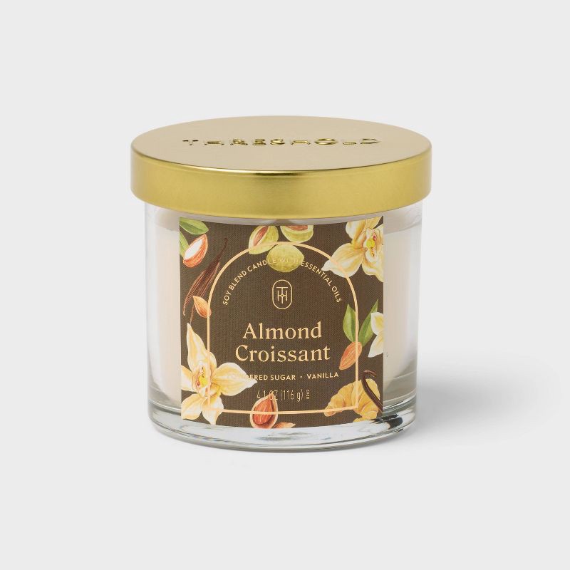 slide 1 of 3, Mini Glass Almond Croissant Jar Candle with Lid 4.1oz - Threshold™, 4.1 oz