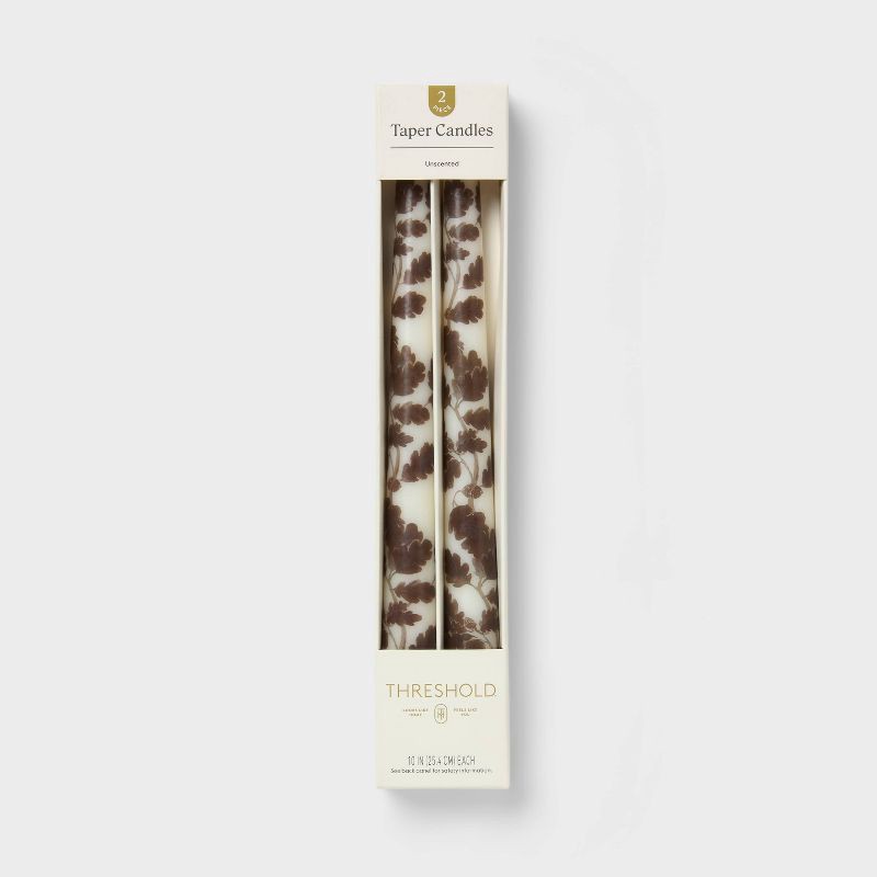 slide 1 of 3, 2pk Fall Taper Candle Set Brown Leaves - Threshold™, 2 ct