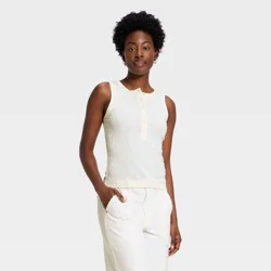 Women's Henley Tank Top - Universal Thread™ Cream M