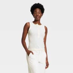 Women's Henley Tank Top - Universal Thread™ Cream M