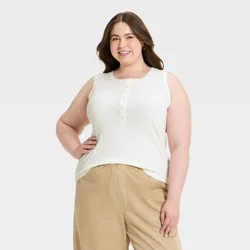 Women's Henley Tank Top - Universal Thread™ Cream XXL