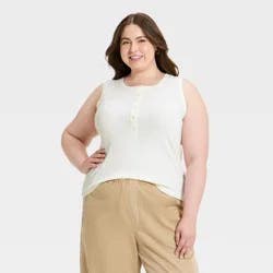 Women's Henley Tank Top - Universal Thread™ Cream XXL