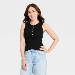 Women's Henley Tank Top - Universal Thread™ Black M