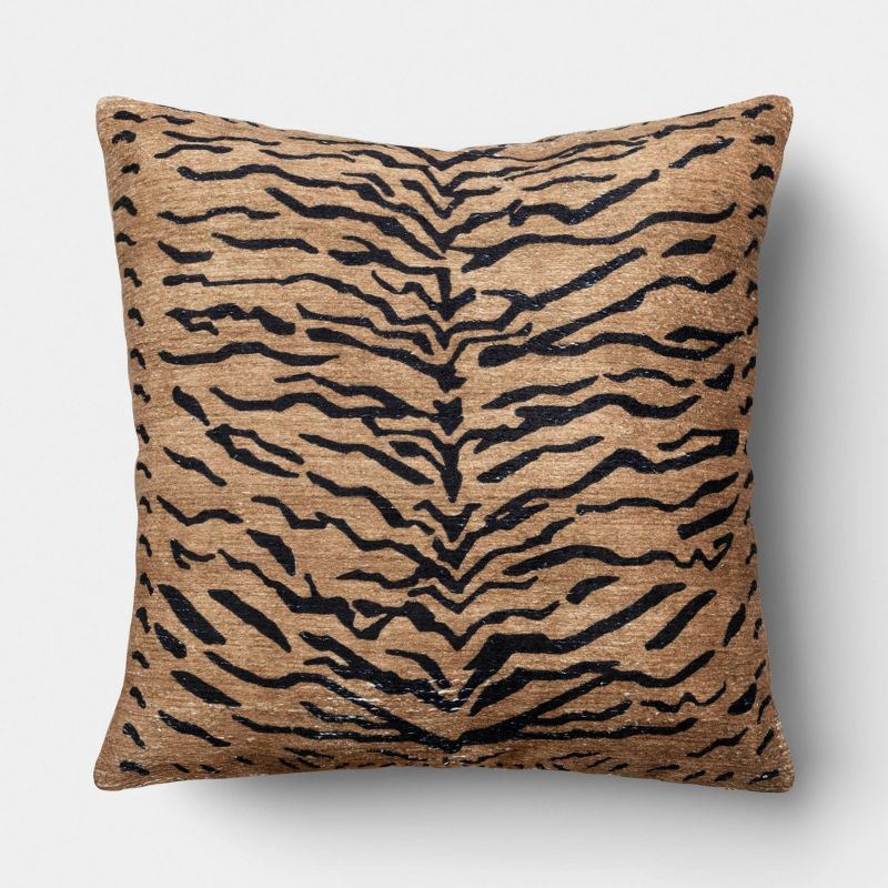 slide 1 of 5, Square Tiger Stripe Pillow brown sugar/black - Threshold™, 1 ct