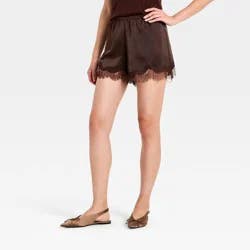 Women's Fashion Pull-On Lace Trim Shorts - A New Day™ Brown XL