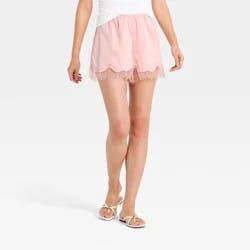 Women's Fashion Pull-On Lace Trim Shorts - A New Day™ Pink XS