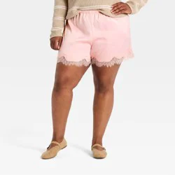 Women's Fashion Pull-On Lace Trim Shorts - A New Day™ Pink XXL