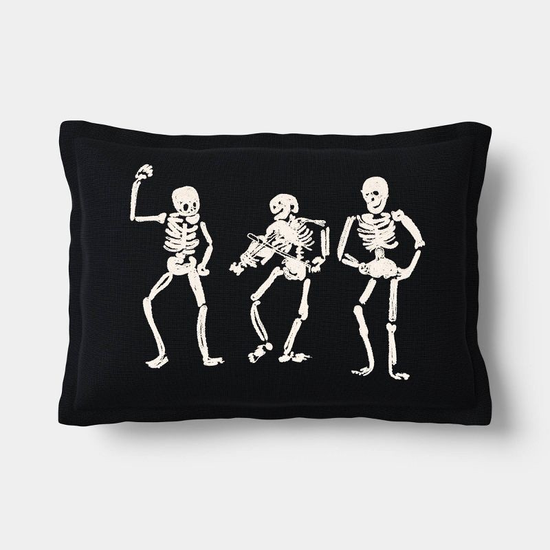 slide 1 of 6, Lumbar Dancing Skeletons Pillow black/ivory - Threshold™: Fall, 1 ct