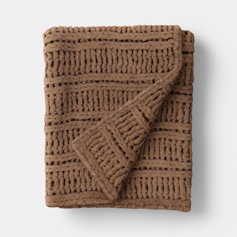 slide 1 of 6, Chunky Chenille Rib Knit Throw Brown - Threshold™, 1 ct