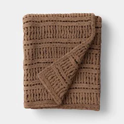 Chunky Chenille Rib Knit Throw Brown - Threshold™