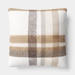 Oversized Square Plaid Faux Mohair Throw Pillow Khaki/Gray - Threshold™
