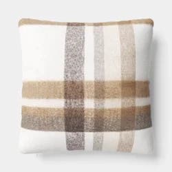 Oversized Square Plaid Faux Mohair Throw Pillow Khaki/Gray - Threshold™