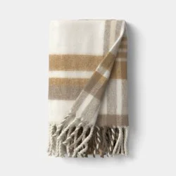 Plaid Faux Mohair Throw Blanket Khaki/Gray - Threshold™