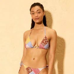 Women's Patchwork Ring Front Triangle Bikini Top - Shade & Shore™ Multi S