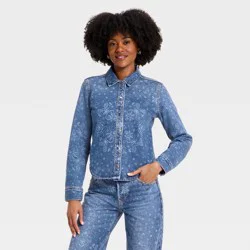 Womens's Long Sleeve Collared Easy Denim Shirt Bandana - Universal Thread™ Medium Wash M