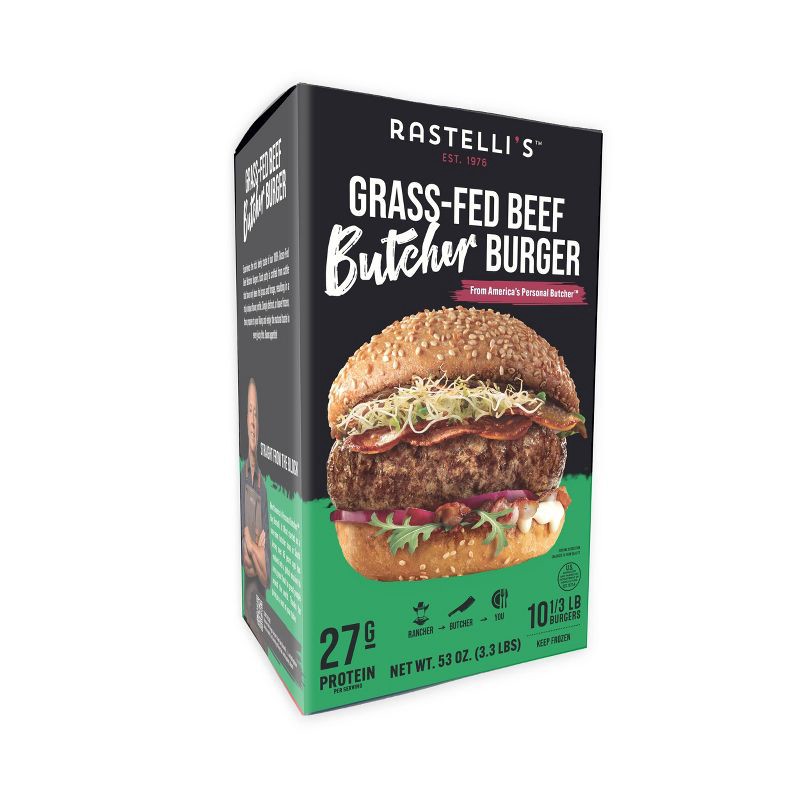slide 1 of 2, Rastelli's Est. 1976 Rastelli's Grass-Fed Beef Butcher Burger - 3.33lbs/10pk, 3.33 lb, 10 ct