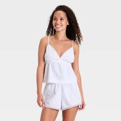 Women's Lace Trim Tank Top and Shorts Pajama Set - Wild Fable™ White XXS