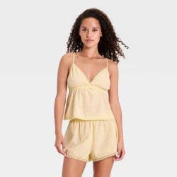 Women's Lace Trim Tank Top and Shorts Pajama Set - Wild Fable™ Yellow L