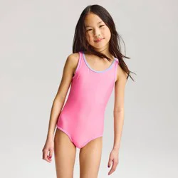 Girls' Solid Scoop Neck Pop Binding One Piece Swimsuits - Cat & Jack™ Pink XS