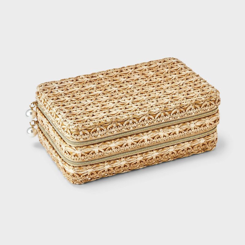 slide 1 of 4, 3-Layer Jewelry Case with Faux Rattan - A New Day™ Tan, 1 ct