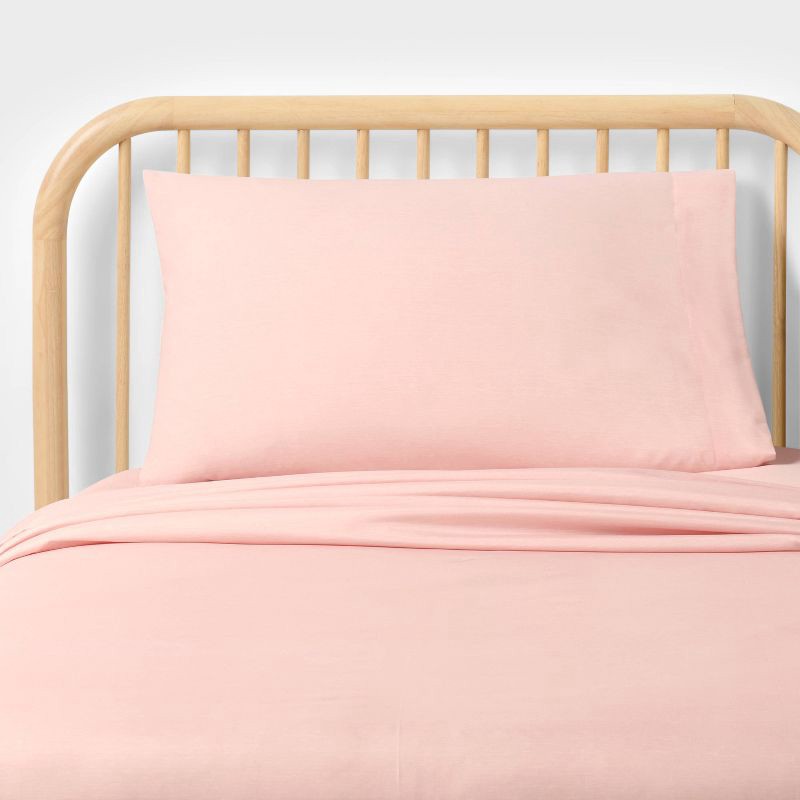 slide 1 of 5, Twin Kids' Heather Microfiber Sheet Set Pink - Pillowfort™, 1 ct