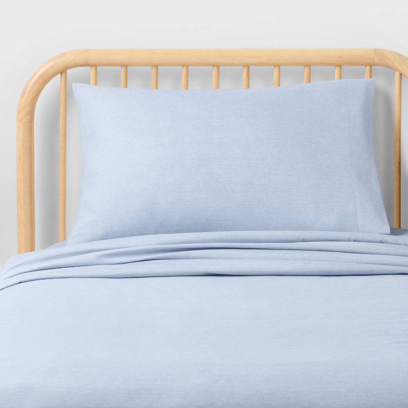 slide 1 of 5, Twin Kids' Heather Microfiber Sheet Set Light Blue - Pillowfort™, 1 ct